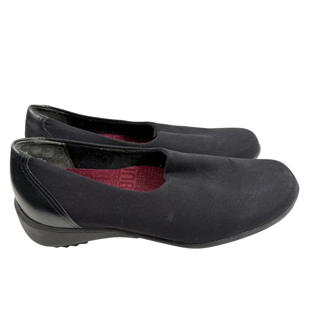 Munro Traveler Black Stretch Fabric Slip On Comfort Shoes Flat Womens 7 W